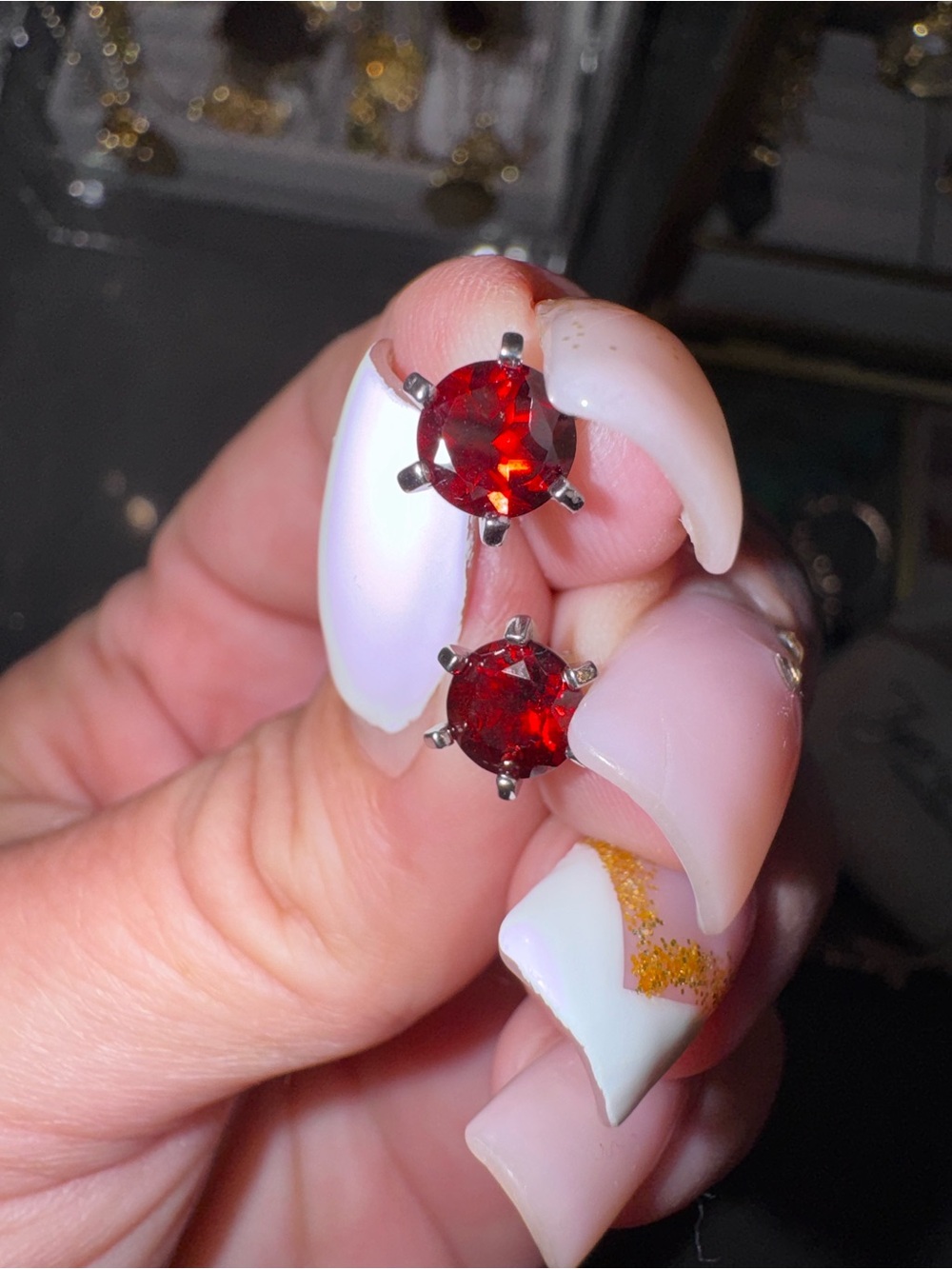 Garnet Gemstone Stud Earrings Grade AAA in Sterling Silver, 1 ct total